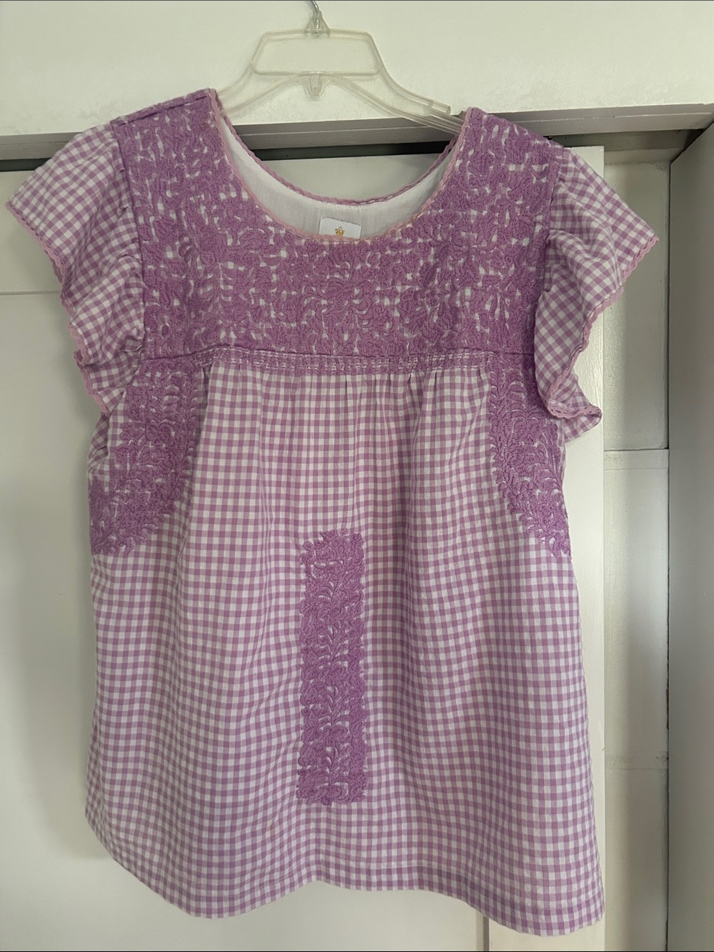 J. Marie lavender and white gingham top
